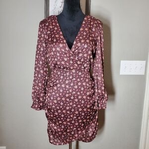 NWT Wrap Front Floral Ruched Mini Dress by NSR/Napean Sea Road Size Medium